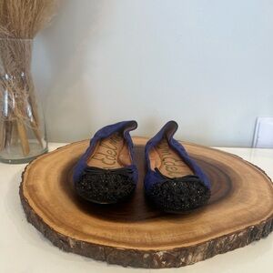 Sam Edelman blue with black Beaded leather Beatrix Women's Flats size 7.5